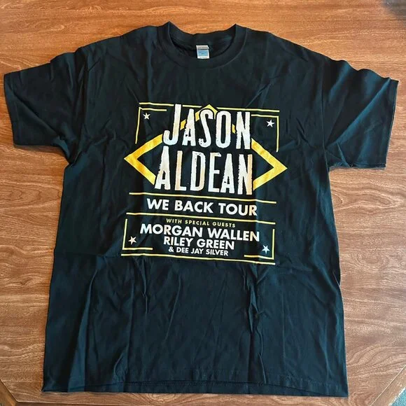 Gildan Jason Aldean Morgan Wallen Riley Green Dee Jay Silver Wee Back Tour Black - Picture 1 of 15